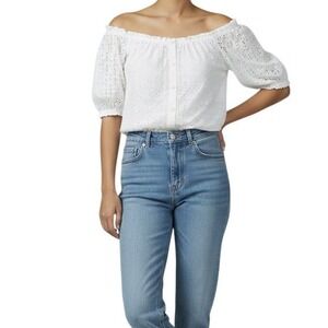 Lauren Ralph Lauren Womens White Eyelet Off The Shoulder Puff Sleeve Blouse 1X